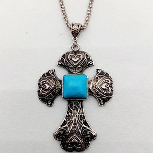 Sterling Silver Cross w/ Blue Turquoise